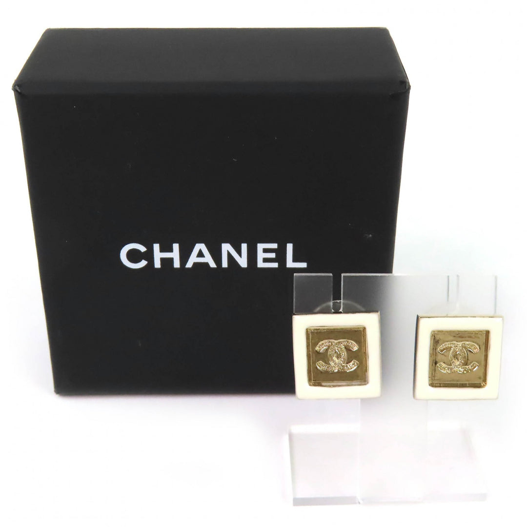Excellent CHANEL Pierce COCO Mark Square Pierce Earrings (Pair) gold Women B24C