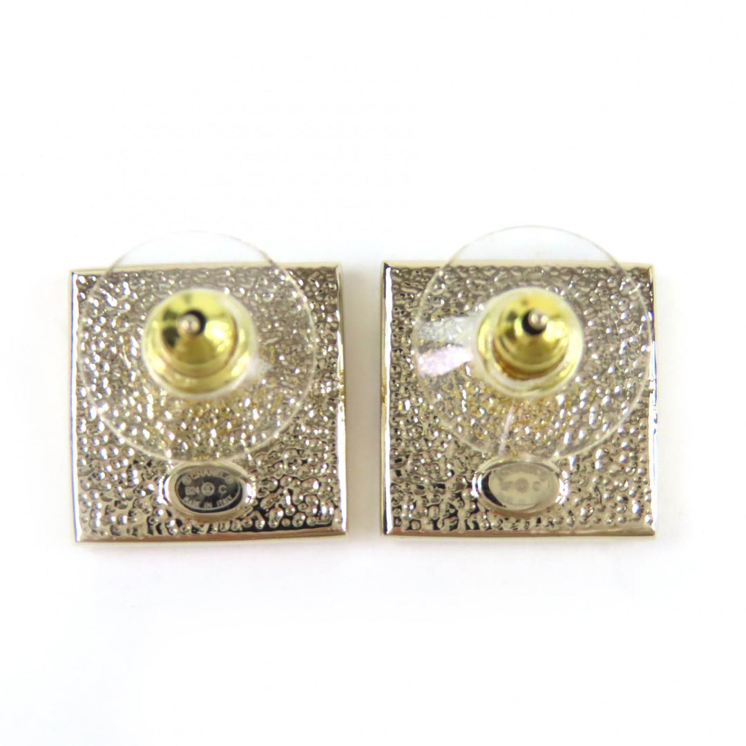 Excellent CHANEL Pierce COCO Mark Square Pierce Earrings (Pair) gold Women B24C
