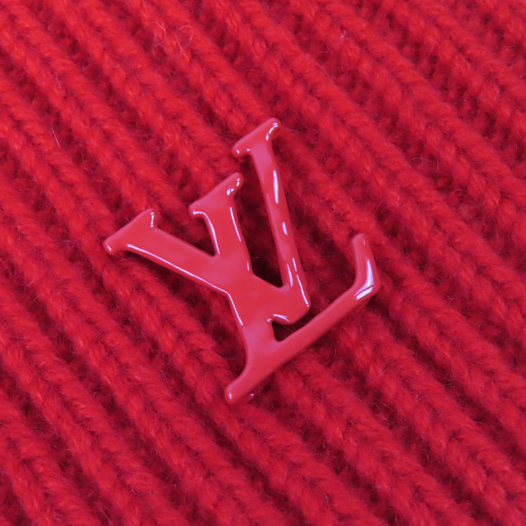 Excellent LOUIS VUITTON Knit cap Bonnet LV Ahead Logo Beanie Knit Hat Red MP3249