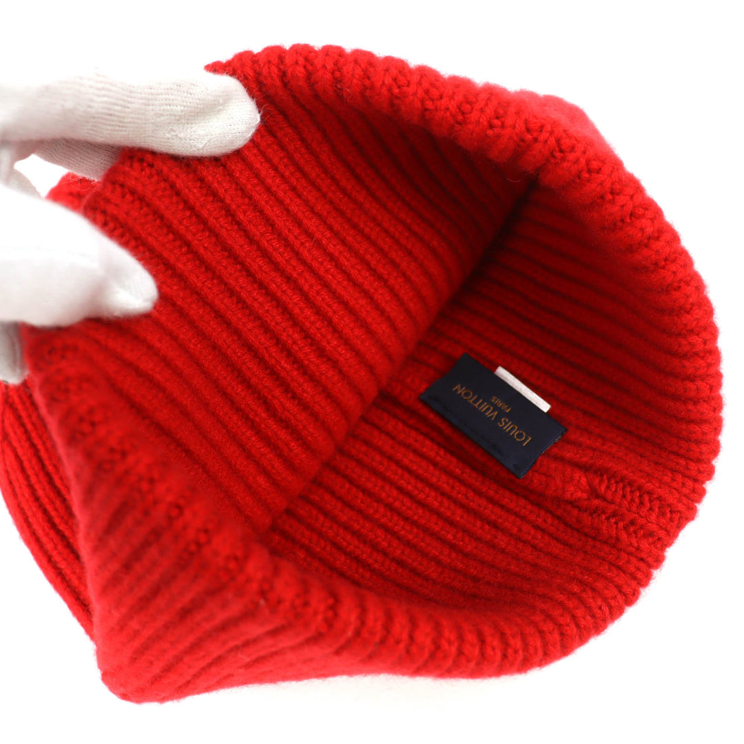 Excellent LOUIS VUITTON Knit cap Bonnet LV Ahead Logo Beanie Knit Hat Red MP3249