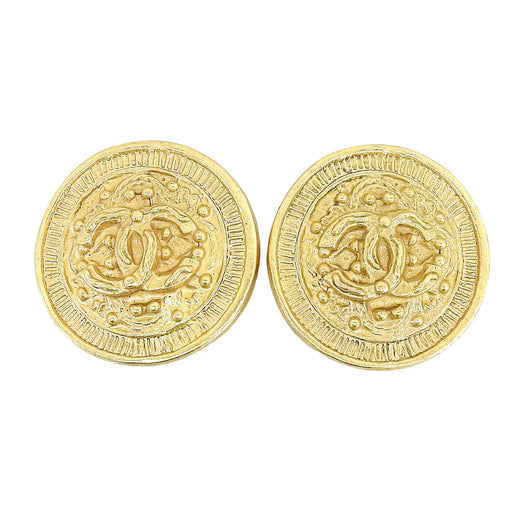 Excellent CHANEL Earring COCO Mark round gold Gold Plated Women 94A