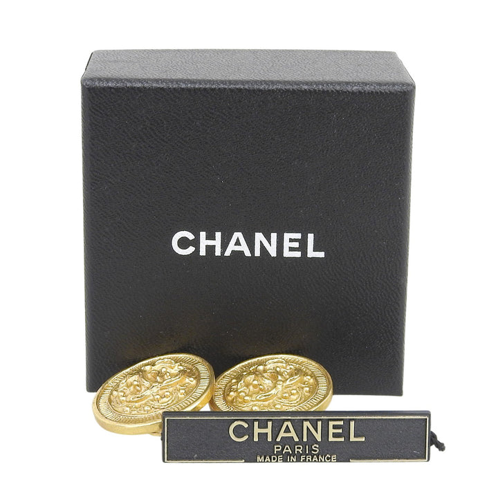 Excellent CHANEL Earring COCO Mark round gold Gold Plated Women 94A