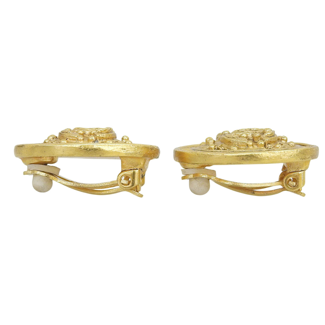 Excellent CHANEL Earring COCO Mark round gold Gold Plated Women 94A