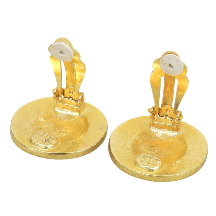 Excellent CHANEL Earring COCO Mark round gold Gold Plated Women 94A