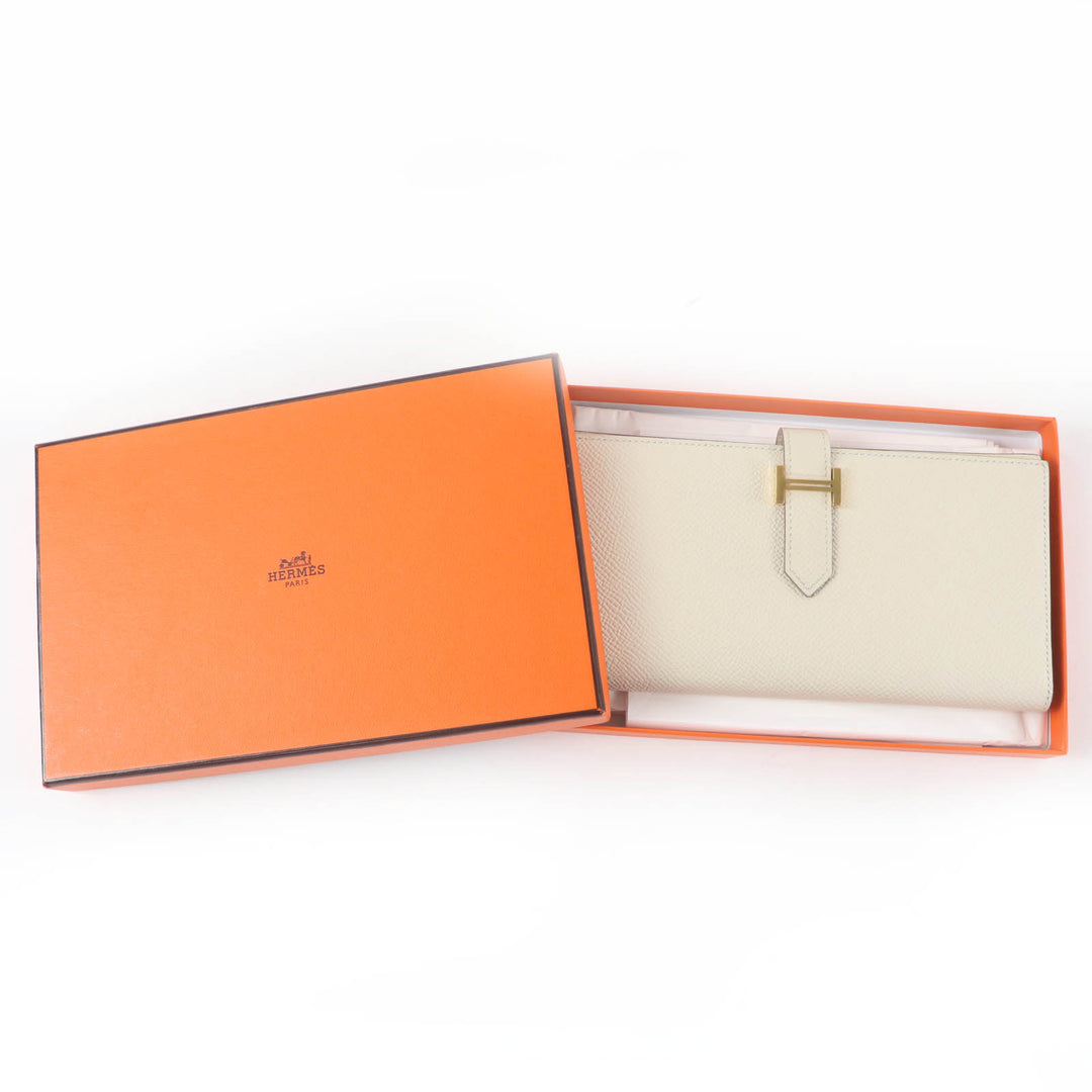Excellent HERMES Purse Bane Souffle Long wallet Shoble misol Women