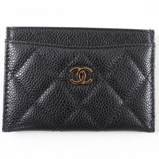 Excellent CHANEL Pass case COCO Mark Matelasse Card Case black Caviar skin Women
