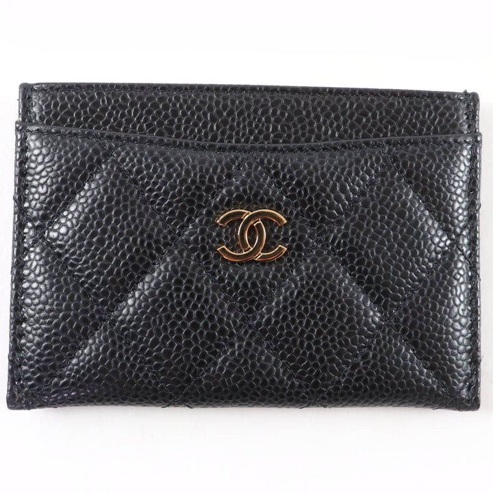 Excellent CHANEL Pass case COCO Mark Matelasse Card Case black Caviar skin Women