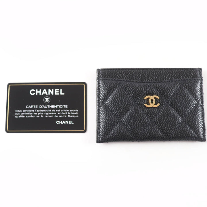 Excellent CHANEL Pass case COCO Mark Matelasse Card Case black Caviar skin Women