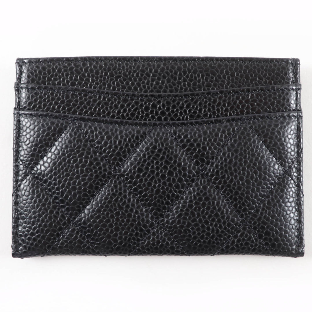 Excellent CHANEL Pass case COCO Mark Matelasse Card Case black Caviar skin Women