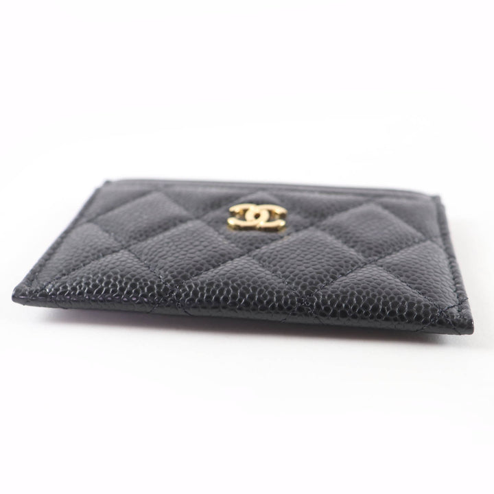 Excellent CHANEL Pass case COCO Mark Matelasse Card Case black Caviar skin Women