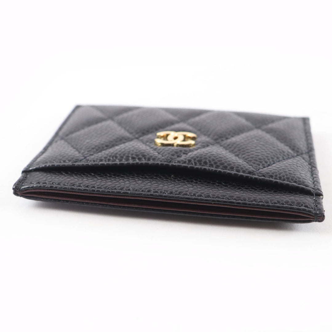 Excellent CHANEL Pass case COCO Mark Matelasse Card Case black Caviar skin Women