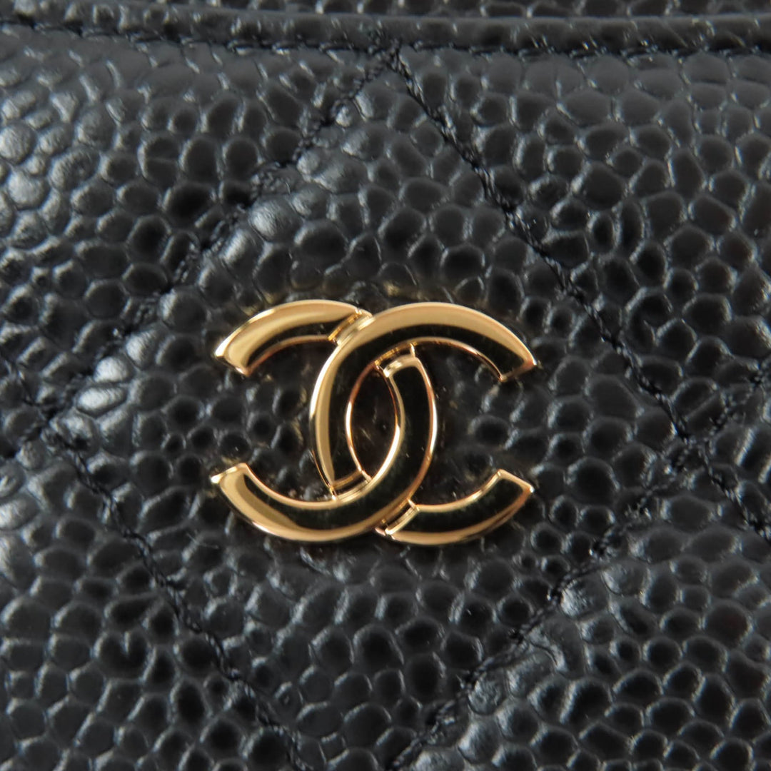 Excellent CHANEL Pass case COCO Mark Matelasse Card Case black Caviar skin Women