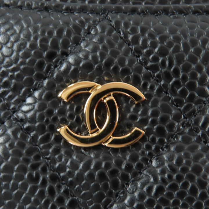 Excellent CHANEL Pass case COCO Mark Matelasse Card Case black Caviar skin Women