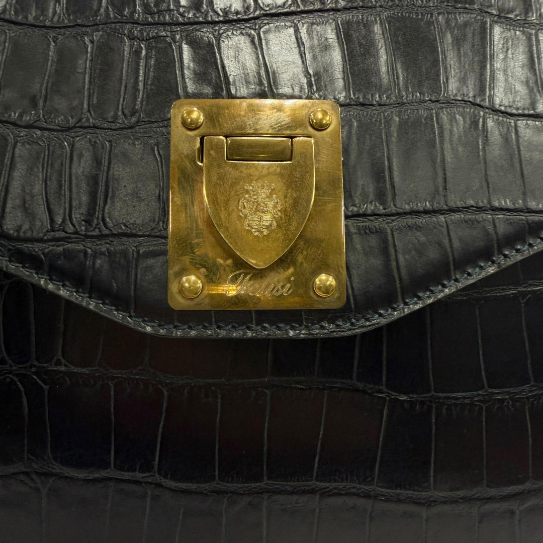 Great Felisi Briefcase Crocodile embossed business bag Dark navy