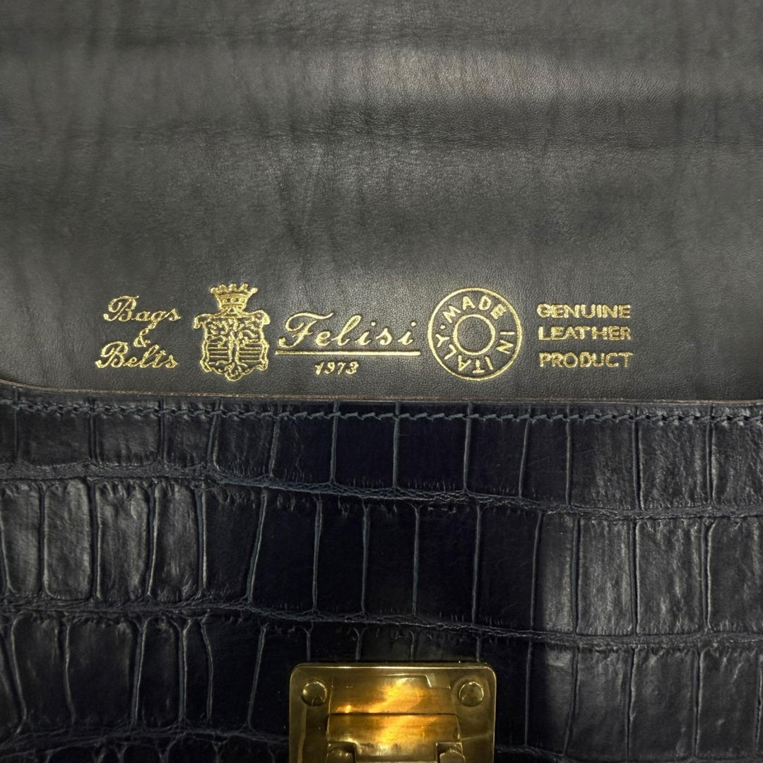 Great Felisi Briefcase Crocodile embossed business bag Dark navy