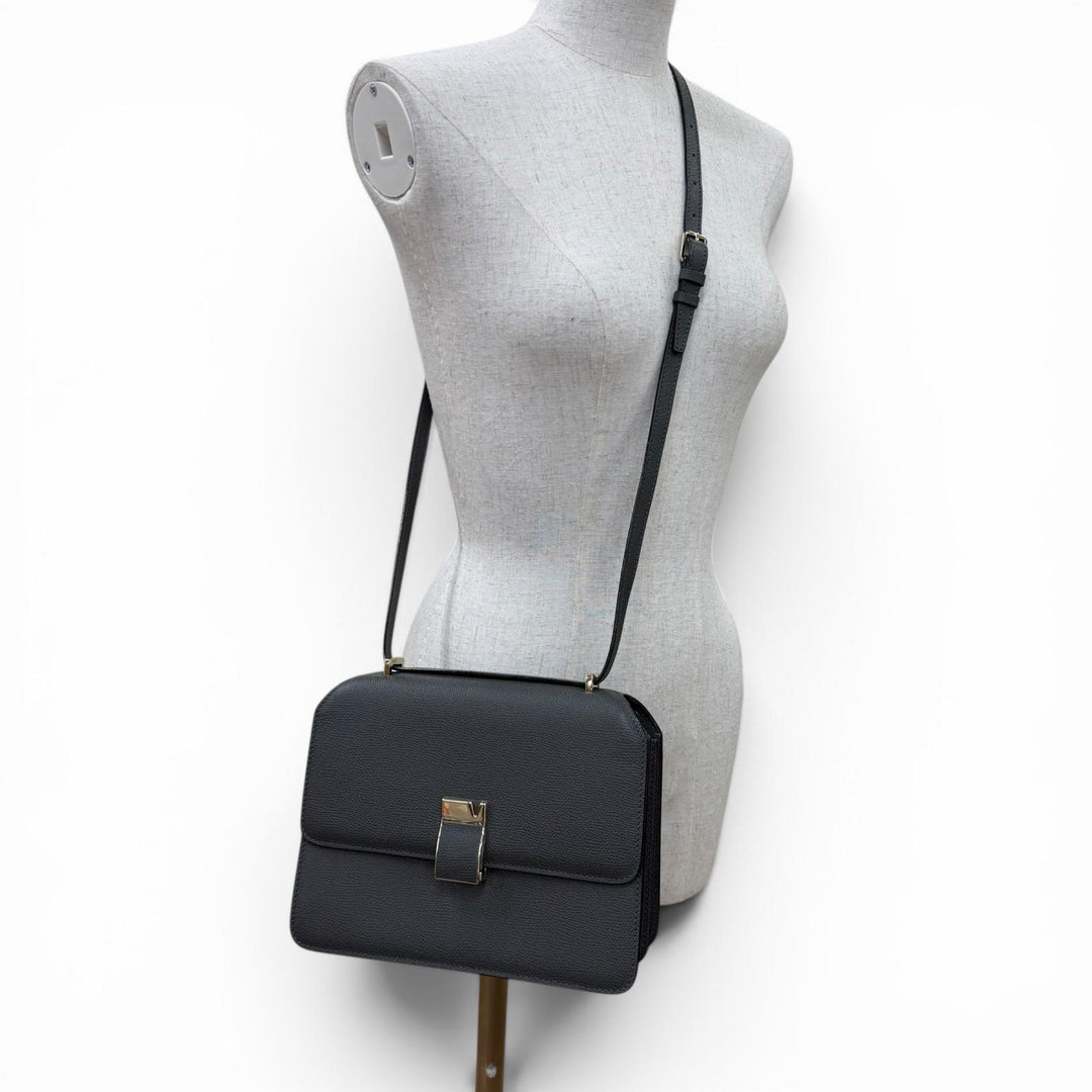 Pristine Valextra Shoulder Bag Nolo Medium Dark gray Soft Calfskin Skin Leather