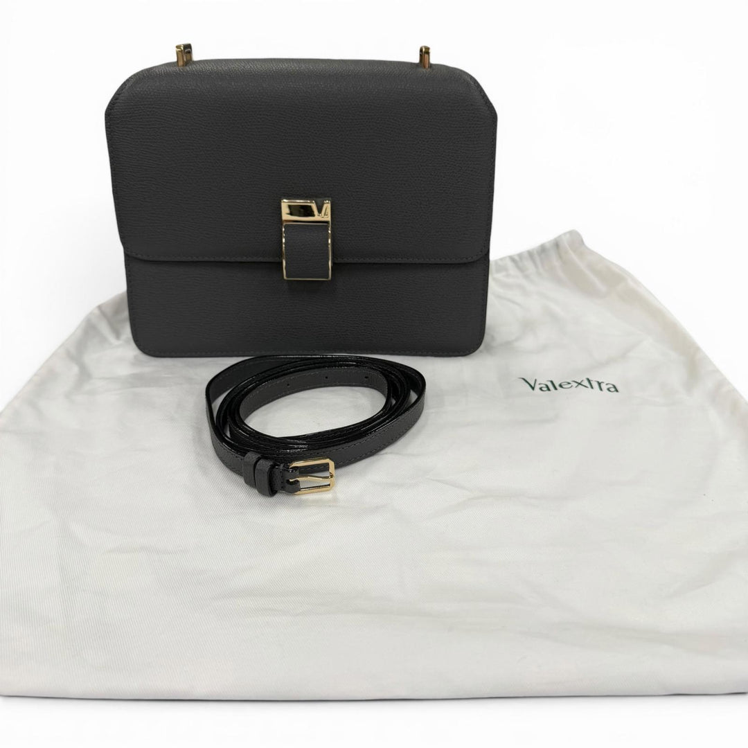 Pristine Valextra Shoulder Bag Nolo Medium Dark gray Soft Calfskin Skin Leather