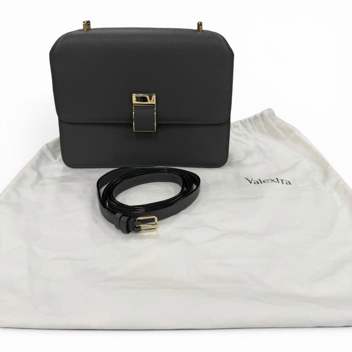 Pristine Valextra Shoulder Bag Nolo Medium Dark gray Soft Calfskin Skin Leather
