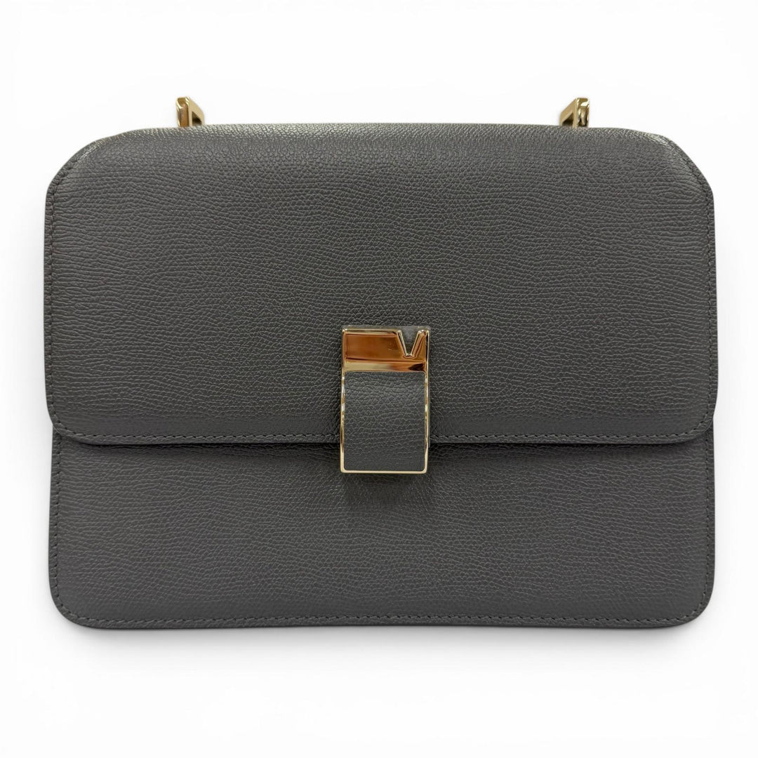 Pristine Valextra Shoulder Bag Nolo Medium Dark gray Soft Calfskin Skin Leather