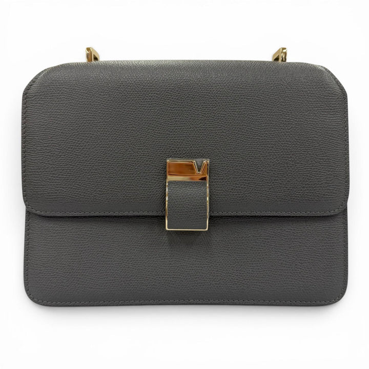 Pristine Valextra Shoulder Bag Nolo Medium Dark gray Soft Calfskin Skin Leather