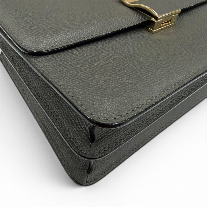 Pristine Valextra Shoulder Bag Nolo Medium Dark gray Soft Calfskin Skin Leather