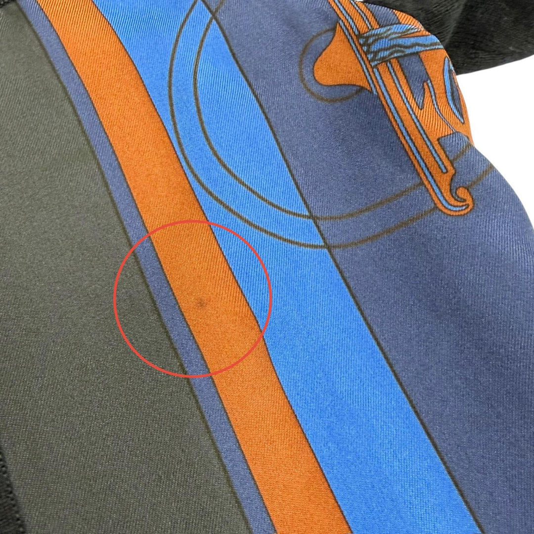 Great HERMES Carriage Pattern Twill Crew Neck Long Sleeve Knit Top Navy silk 34