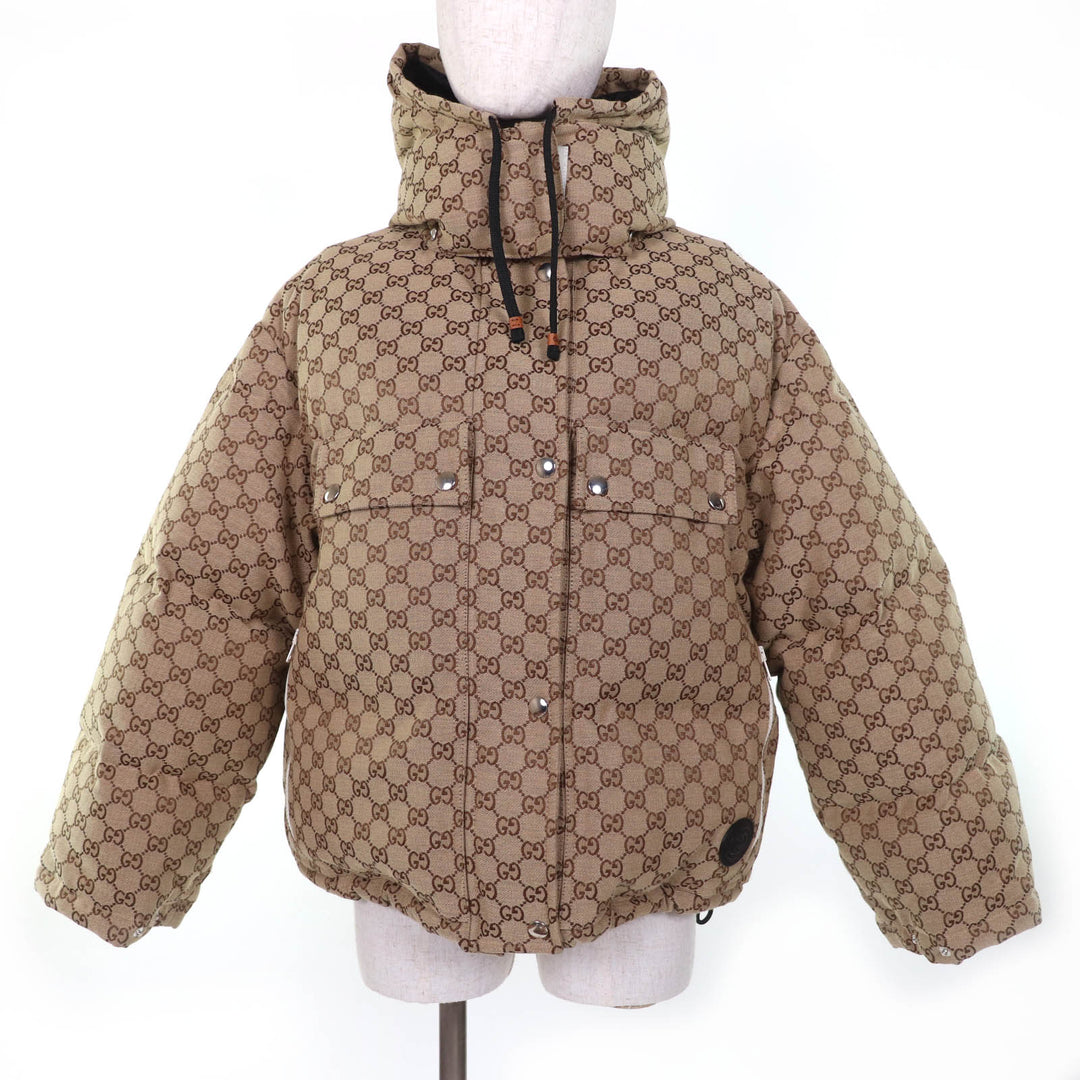 Excellent GUCCI Down jacket GG leather patch GG cotton canvas Brown 36 717558