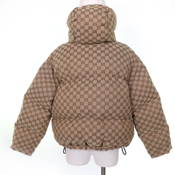 Excellent GUCCI Down jacket GG leather patch GG cotton canvas Brown 36 717558