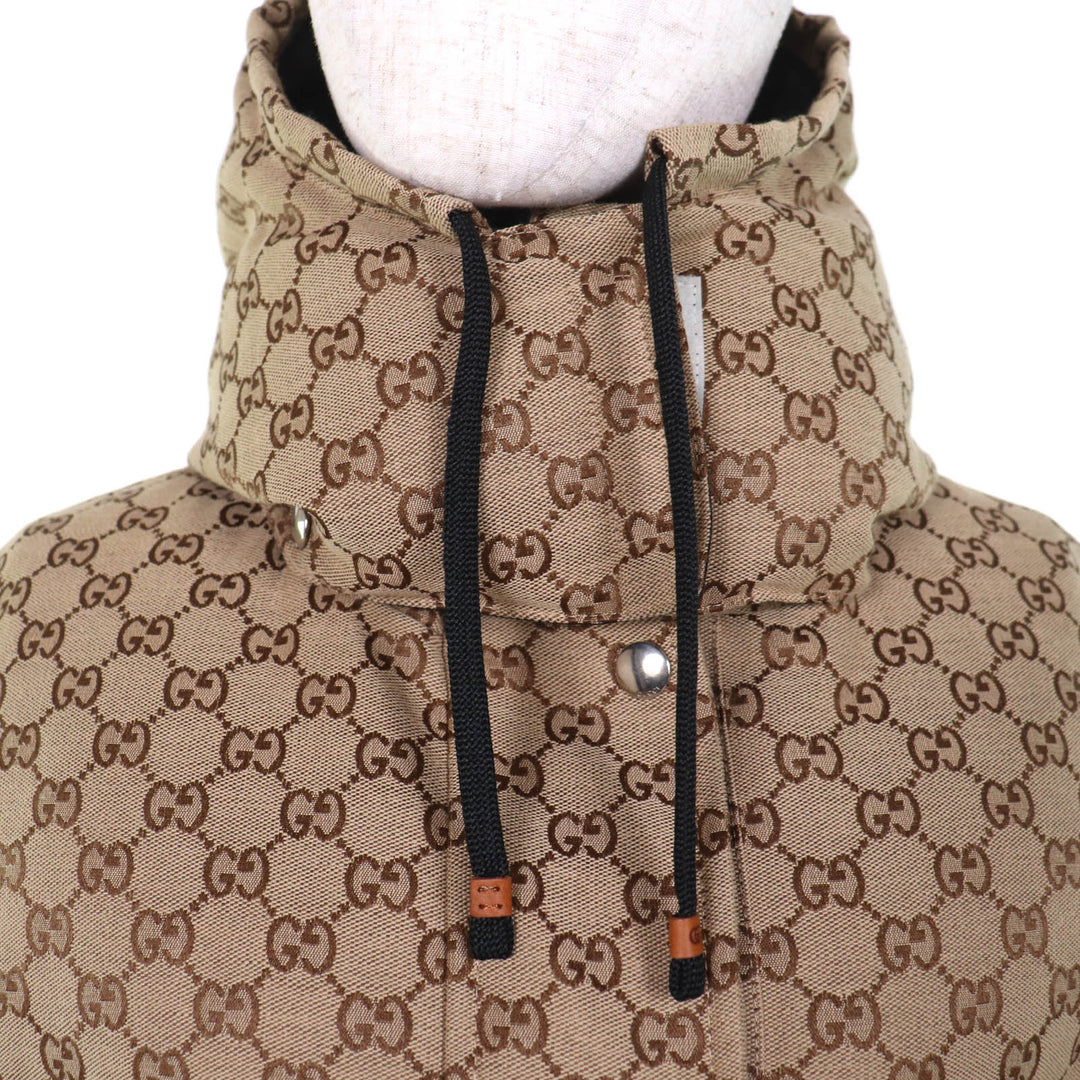 Excellent GUCCI Down jacket GG leather patch GG cotton canvas Brown 36 717558