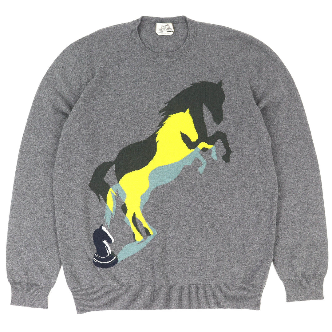 Great HERMES knit Chess and Shadow Horse Knit Sweater gray cashmere