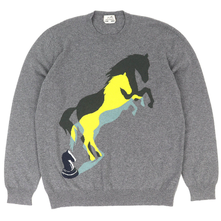 Great HERMES knit Chess and Shadow Horse Knit Sweater gray cashmere