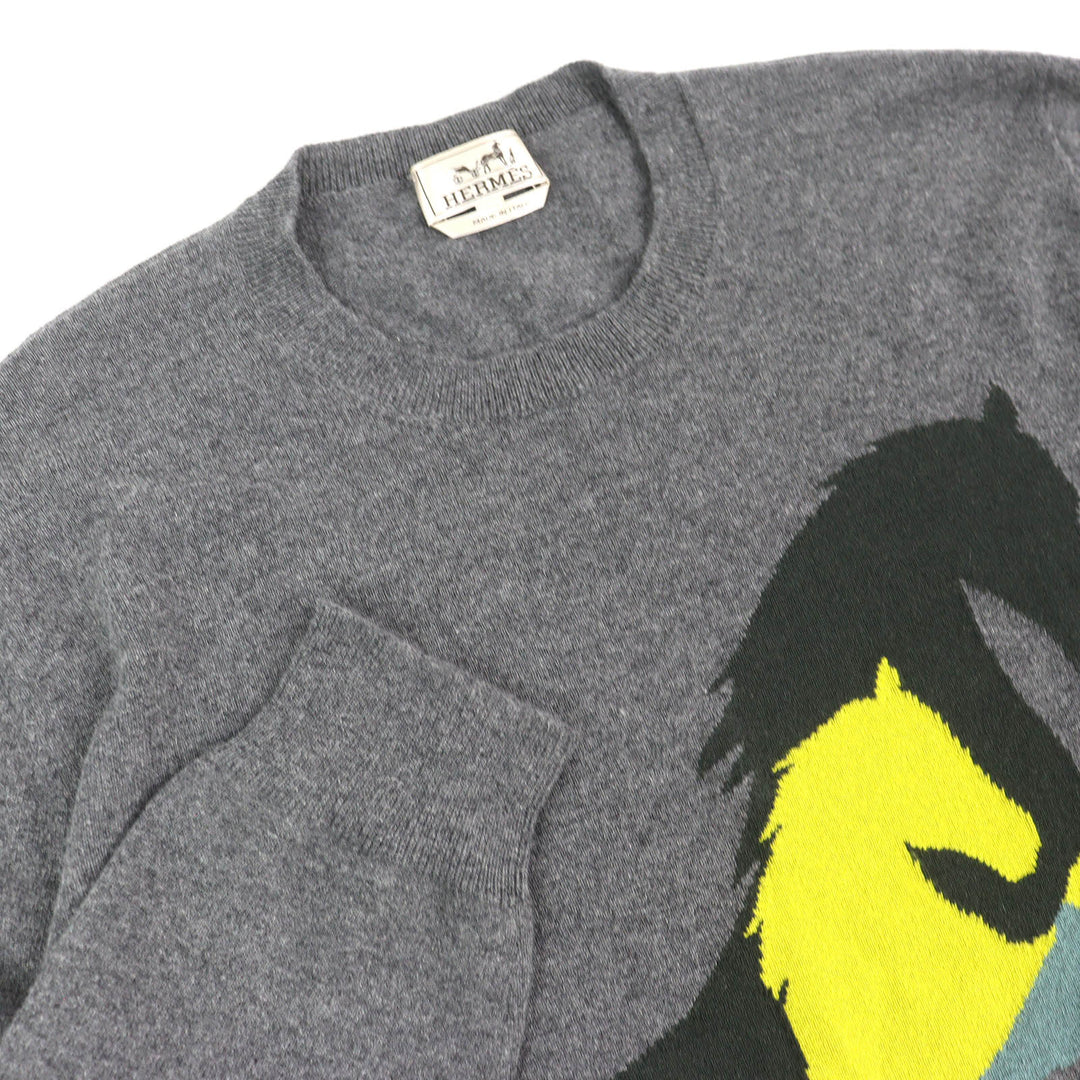 Great HERMES knit Chess and Shadow Horse Knit Sweater gray cashmere
