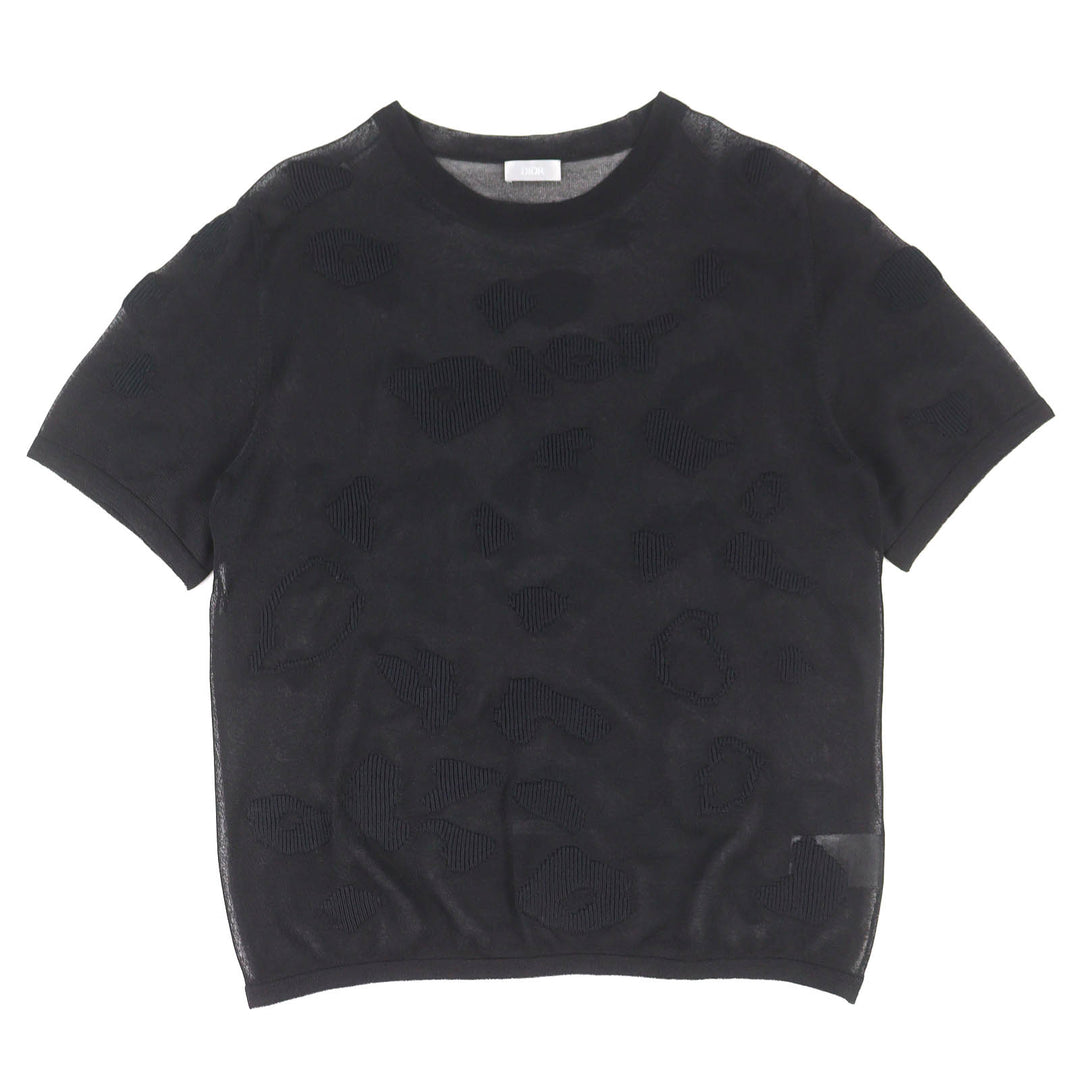 Excellent DIOR Short sleeve knit Logo Crewneck Sheer black silk XL 933M636AT966