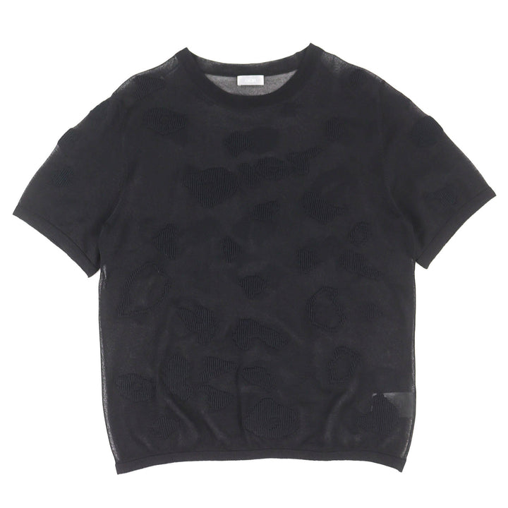 Excellent DIOR Short sleeve knit Logo Crewneck Sheer black silk XL 933M636AT966