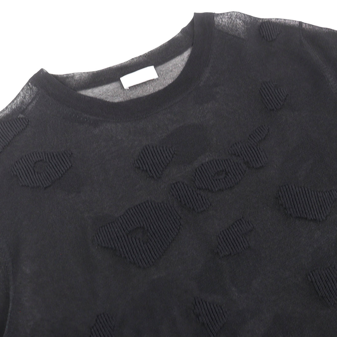 Excellent DIOR Short sleeve knit Logo Crewneck Sheer black silk XL 933M636AT966