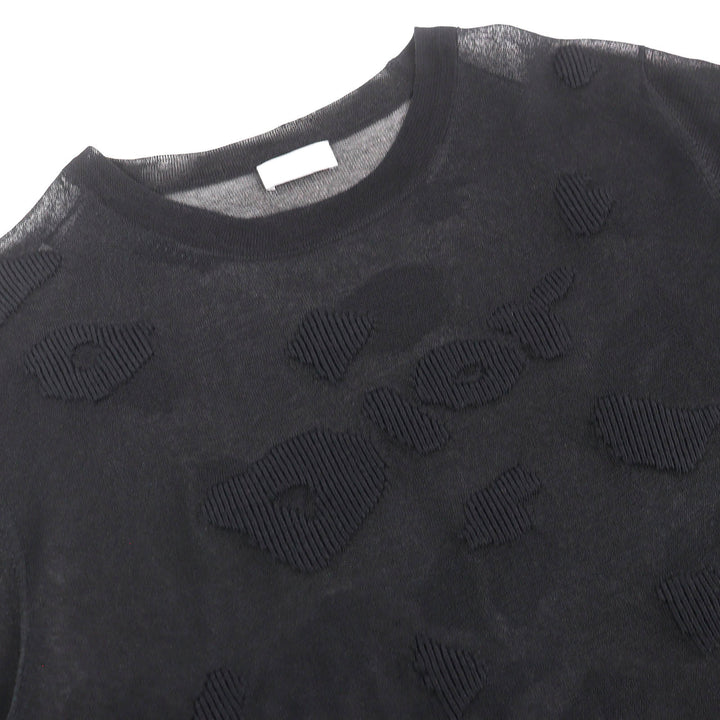 Excellent DIOR Short sleeve knit Logo Crewneck Sheer black silk XL 933M636AT966