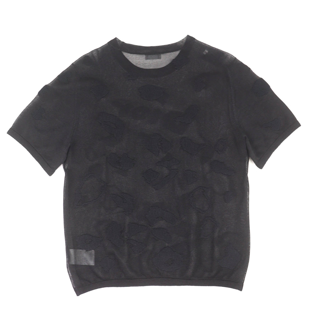 Excellent DIOR Short sleeve knit Logo Crewneck Sheer black silk XL 933M636AT966