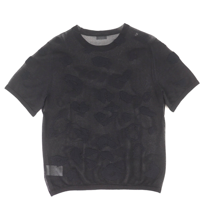 Excellent DIOR Short sleeve knit Logo Crewneck Sheer black silk XL 933M636AT966