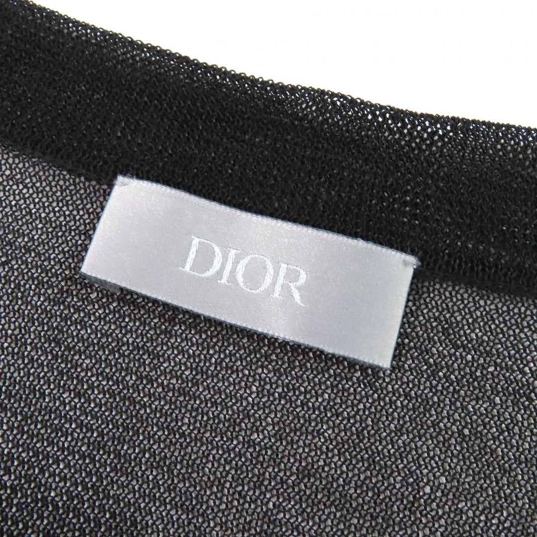 Excellent DIOR Short sleeve knit Logo Crewneck Sheer black silk XL 933M636AT966