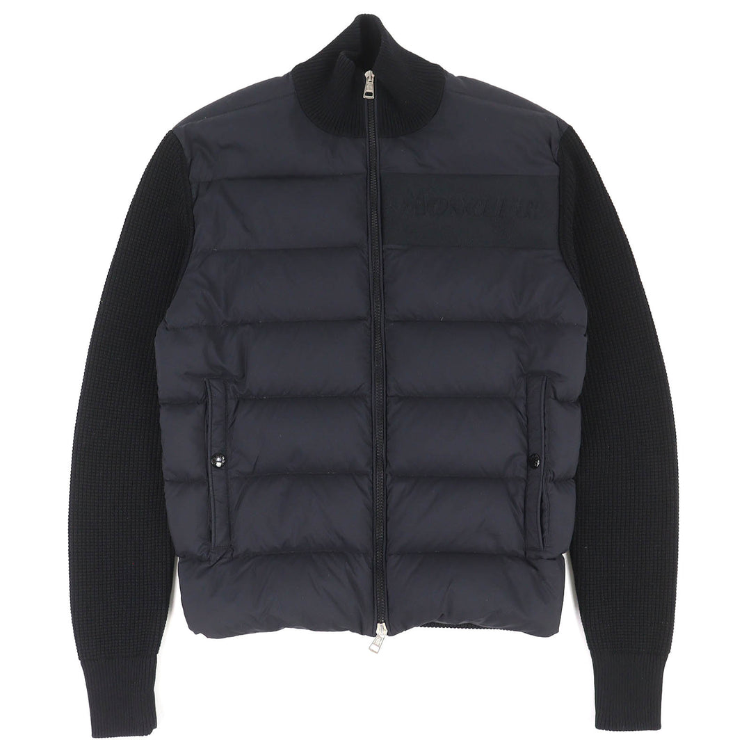 Excellent MONCLER Down jacket CARDIGAN TRICOT Front logo knit panel zip-up black
