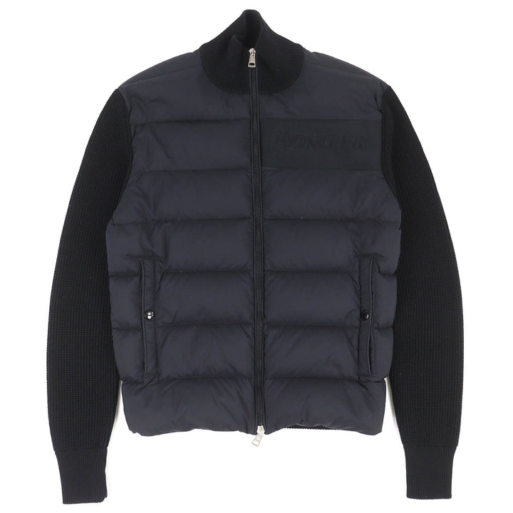 Excellent MONCLER Down jacket CARDIGAN TRICOT Front logo knit panel zip-up black