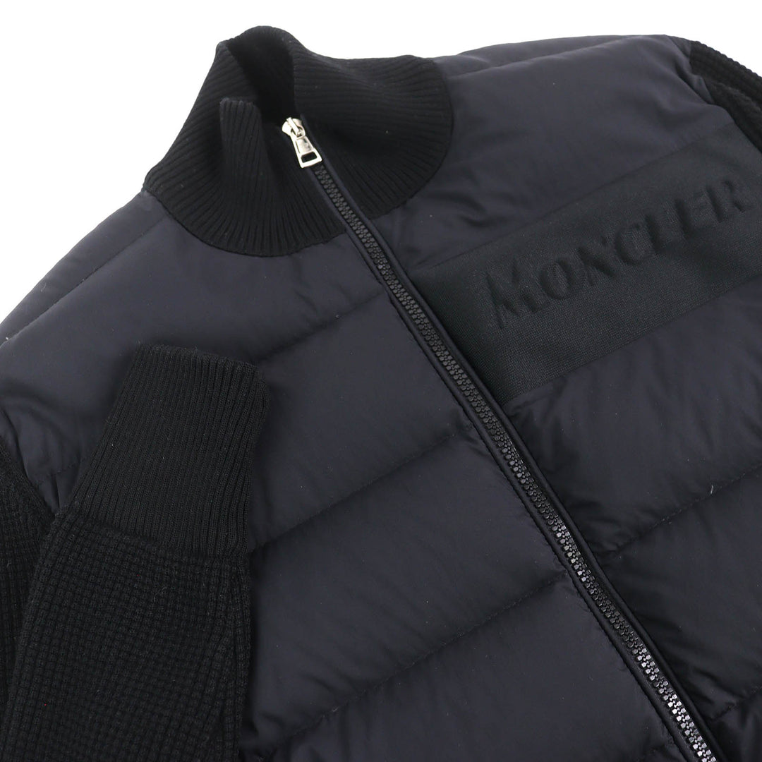 Excellent MONCLER Down jacket CARDIGAN TRICOT Front logo knit panel zip-up black