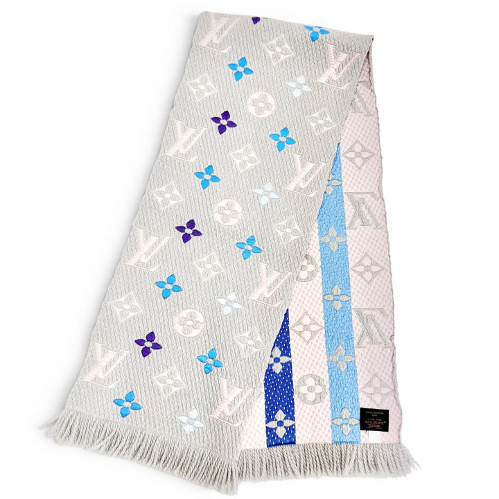 Great LOUIS VUITTON Scarf Escharp Logo Mania Rainbow Monogram gray wool M75874