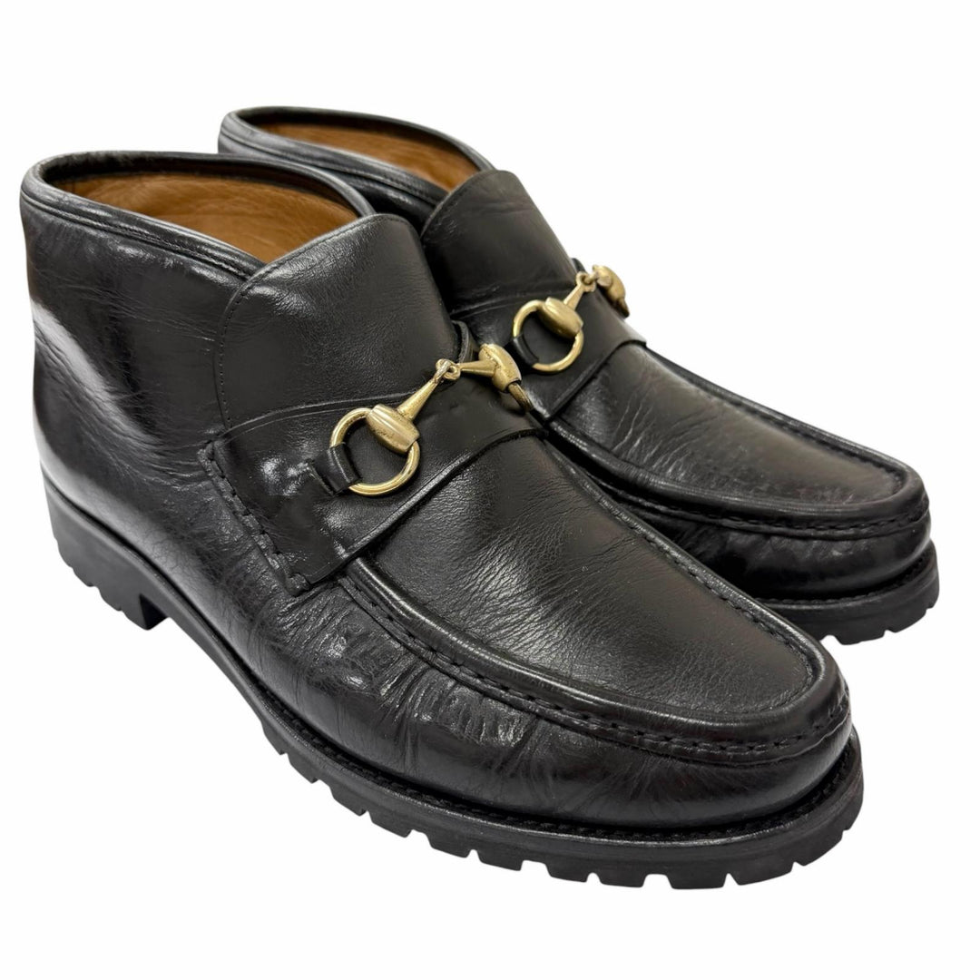 Great GUCCI Ankle boots Horsebit black leather mens 41