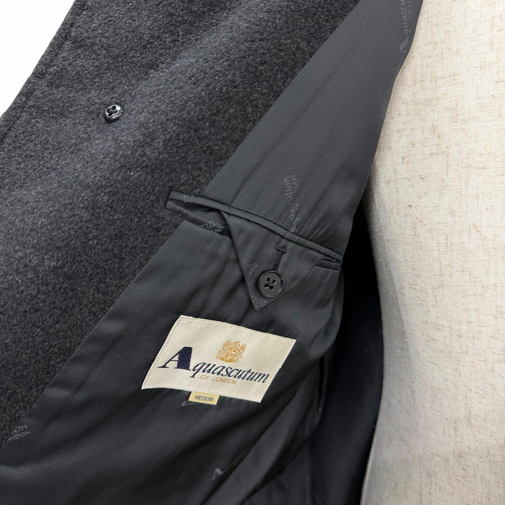 Excellent Aquascutum coat fly front Charcoal gray cashmere mens M