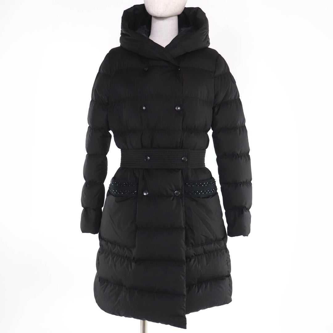Great MONCLER down coat AUBIGNY Logo patch and hood black polyester Women 0