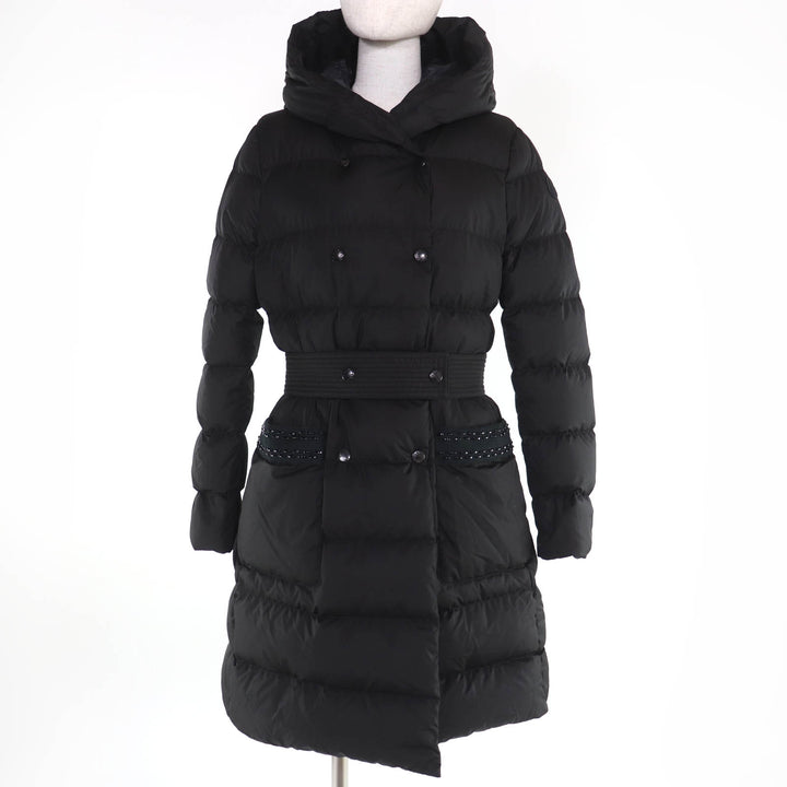 Great MONCLER down coat AUBIGNY Logo patch and hood black polyester Women 0