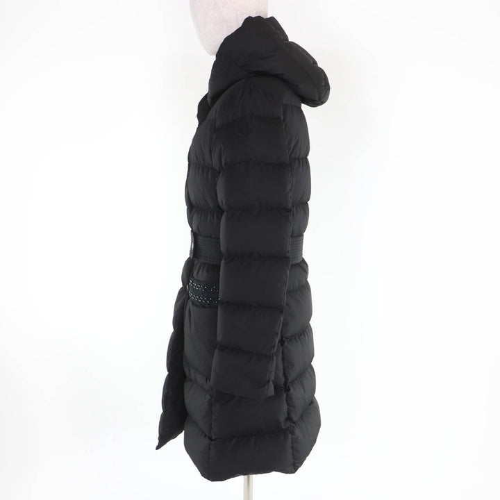 Great MONCLER down coat AUBIGNY Logo patch and hood black polyester Women 0