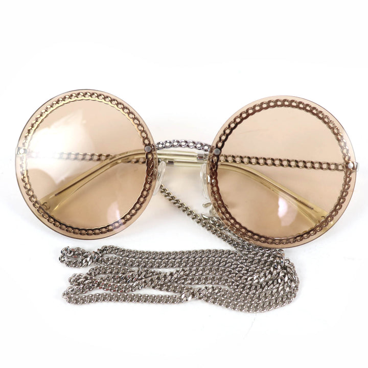 Great CHANEL sunglasses COCO MarkChain Round Silver Women