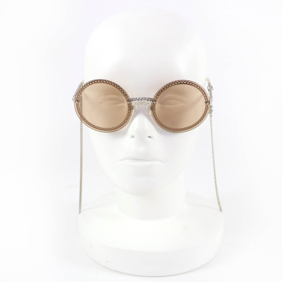 Great CHANEL sunglasses COCO MarkChain Round Silver Women